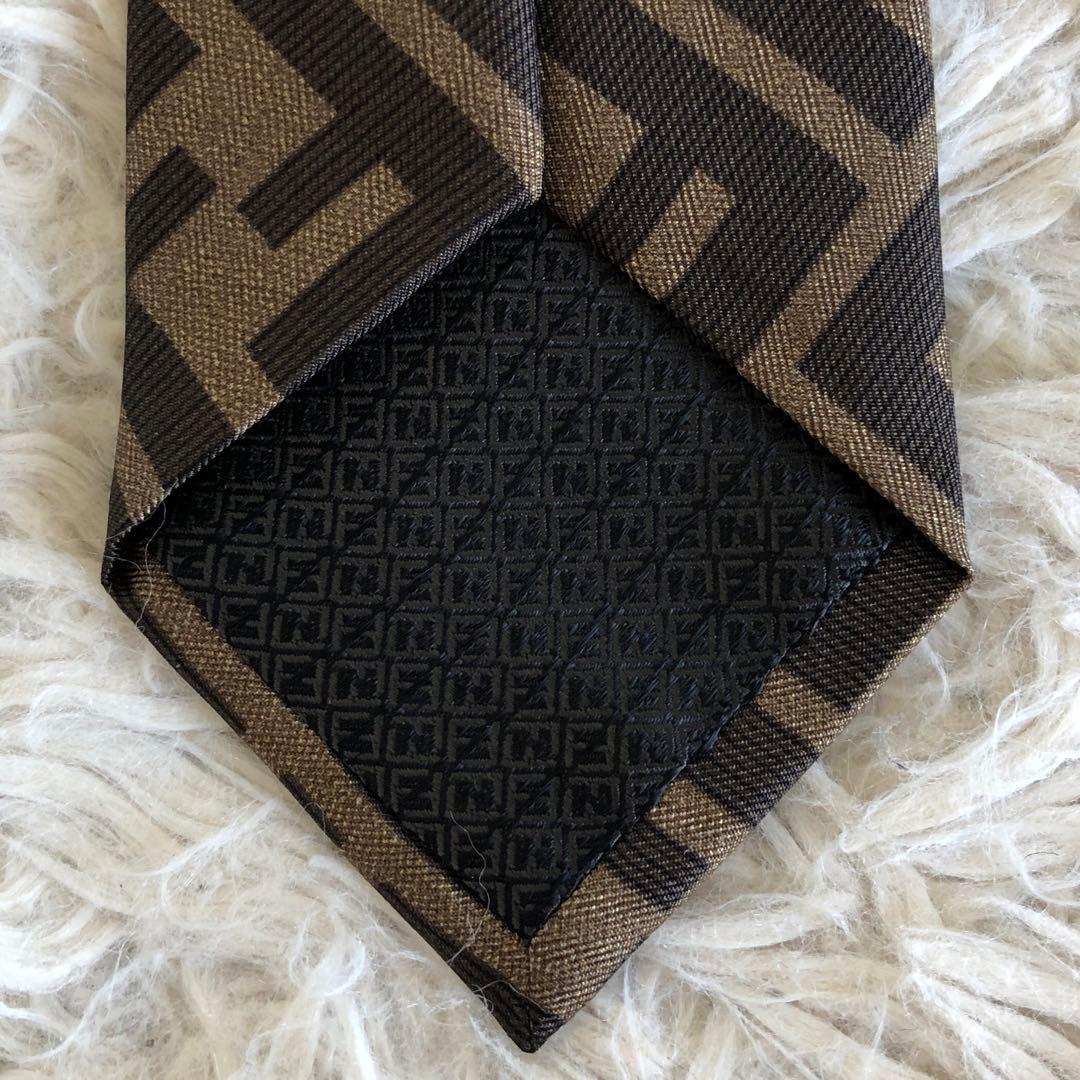【新品未使用】フェンディ　ナローネクタイ　ズッカ柄　シルク100%