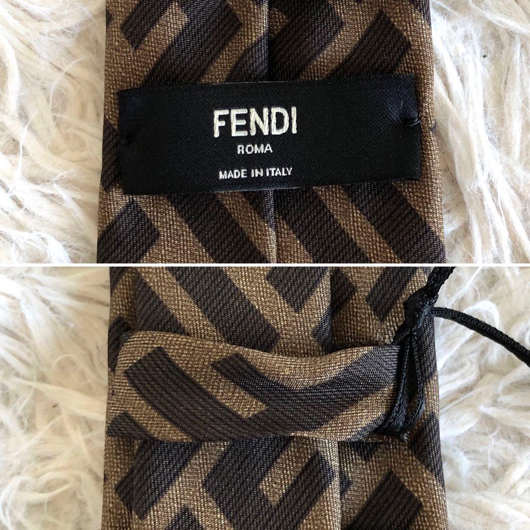 【新品未使用】フェンディ　ナローネクタイ　ズッカ柄　シルク100%