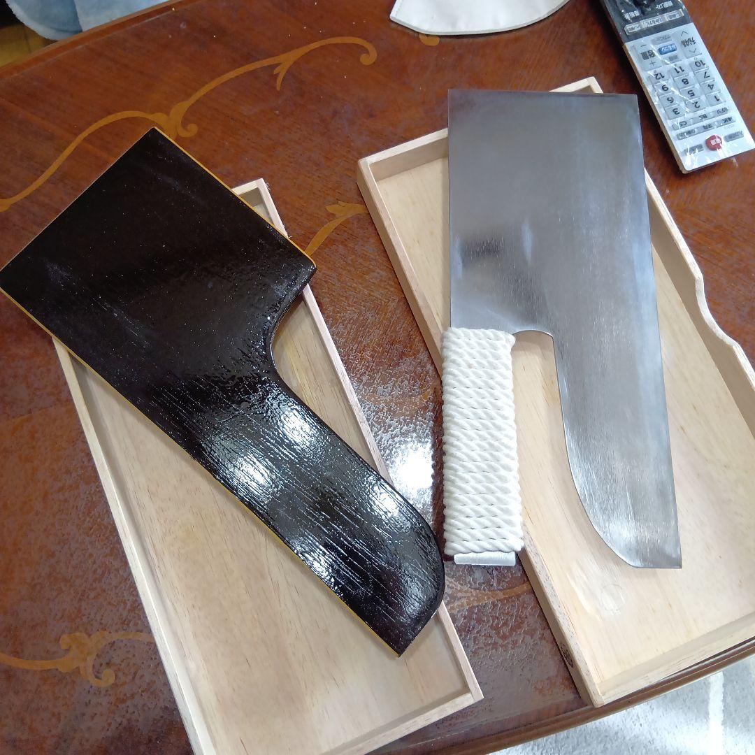 左利き用蕎麦包丁 安来鋼 ロープ巻き柄 木箱付き300mm中古品