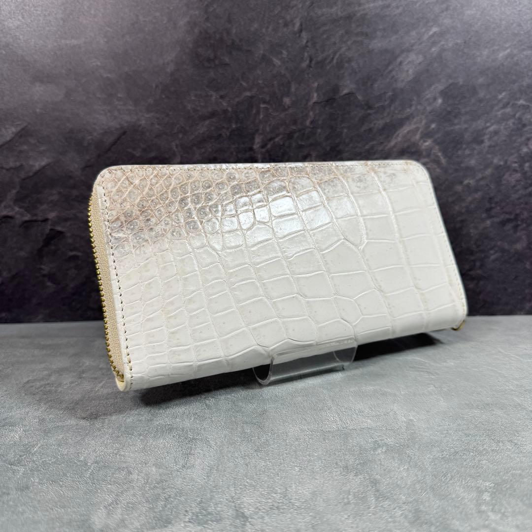 ヒマラヤ クロコダイル 長財布 本革 希少 メンズ レディース ホワイト