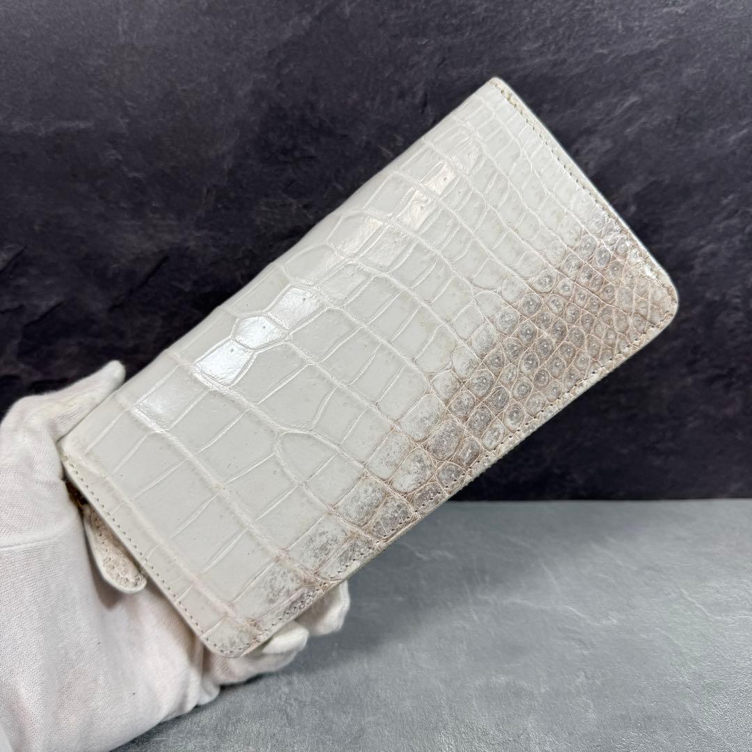 ヒマラヤ クロコダイル 長財布 本革 希少 メンズ レディース ホワイト