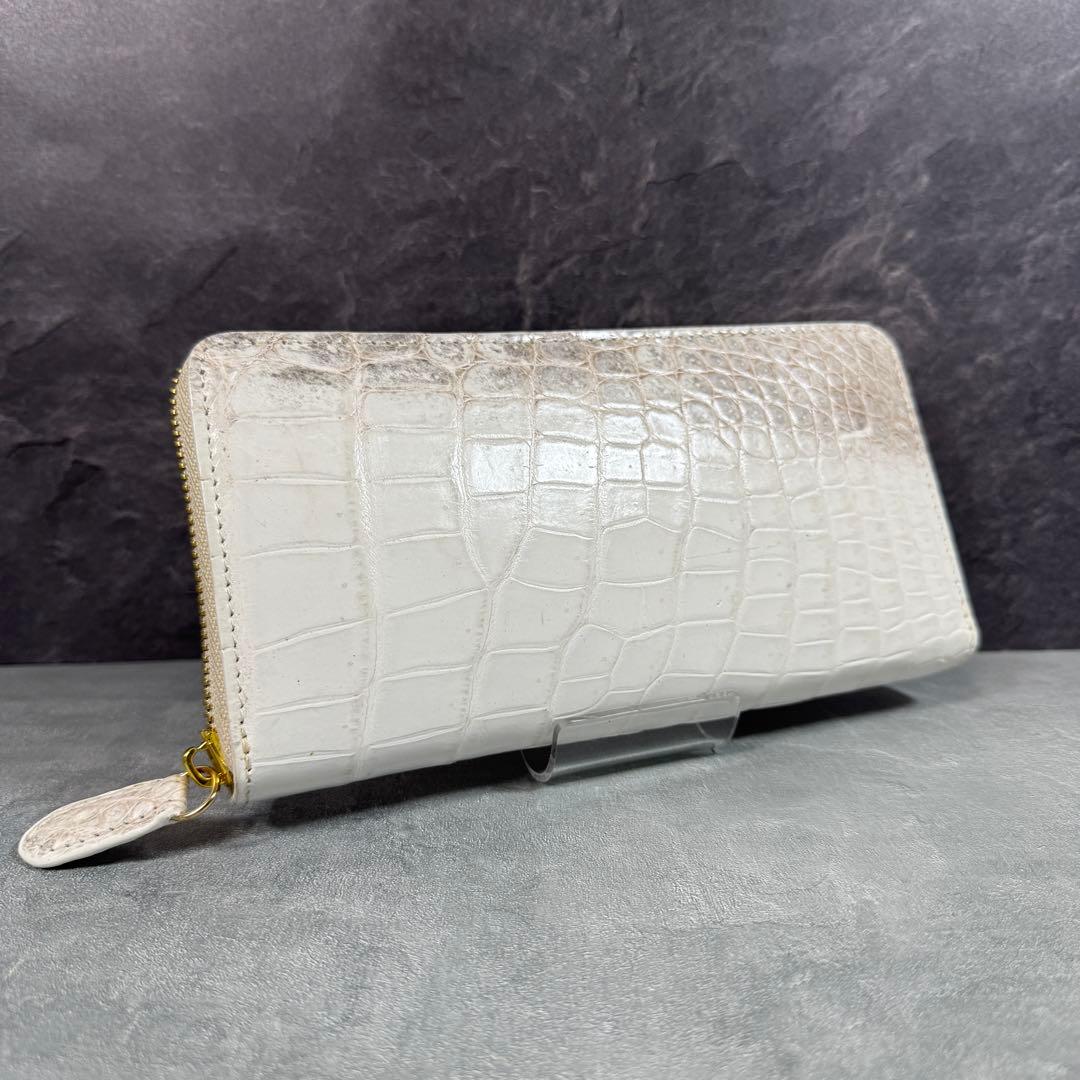 ヒマラヤ クロコダイル 長財布 本革 希少 メンズ レディース ホワイト
