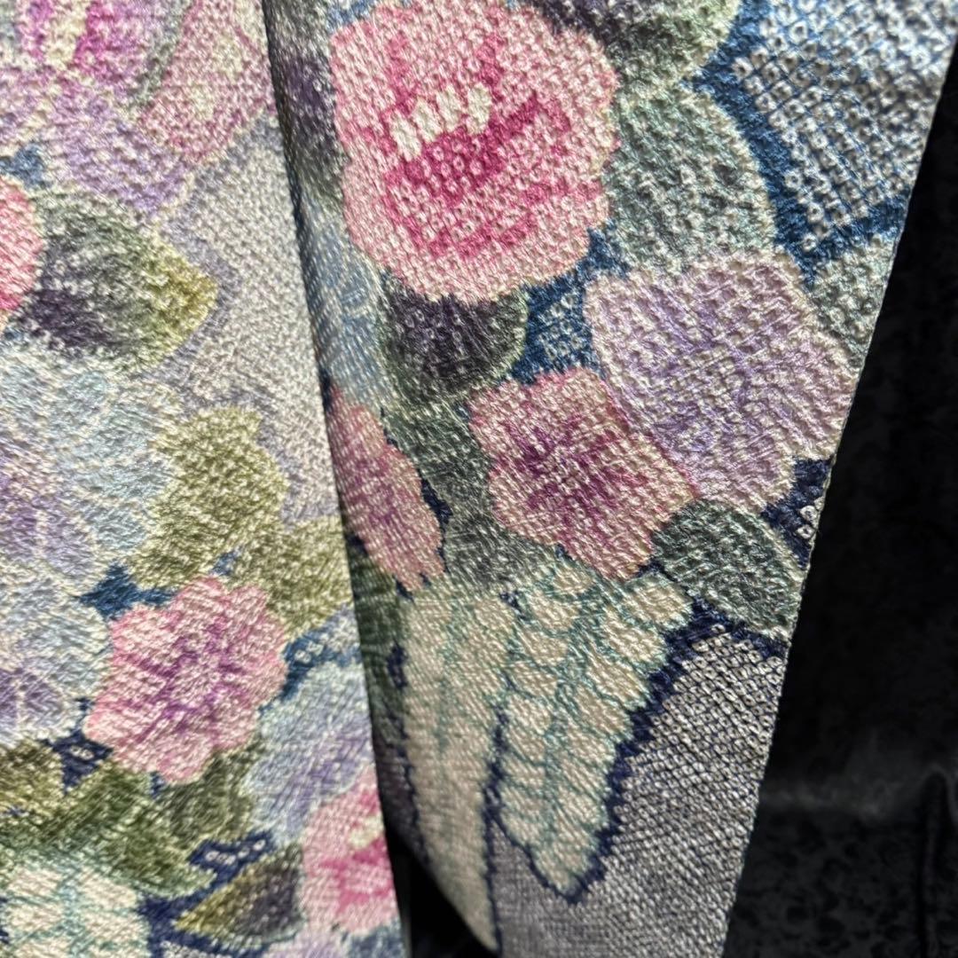 美品　総絞り　本絞り　蝶　灰紫　藤の花　淡色　逸品　フルセット　振袖　振り袖
