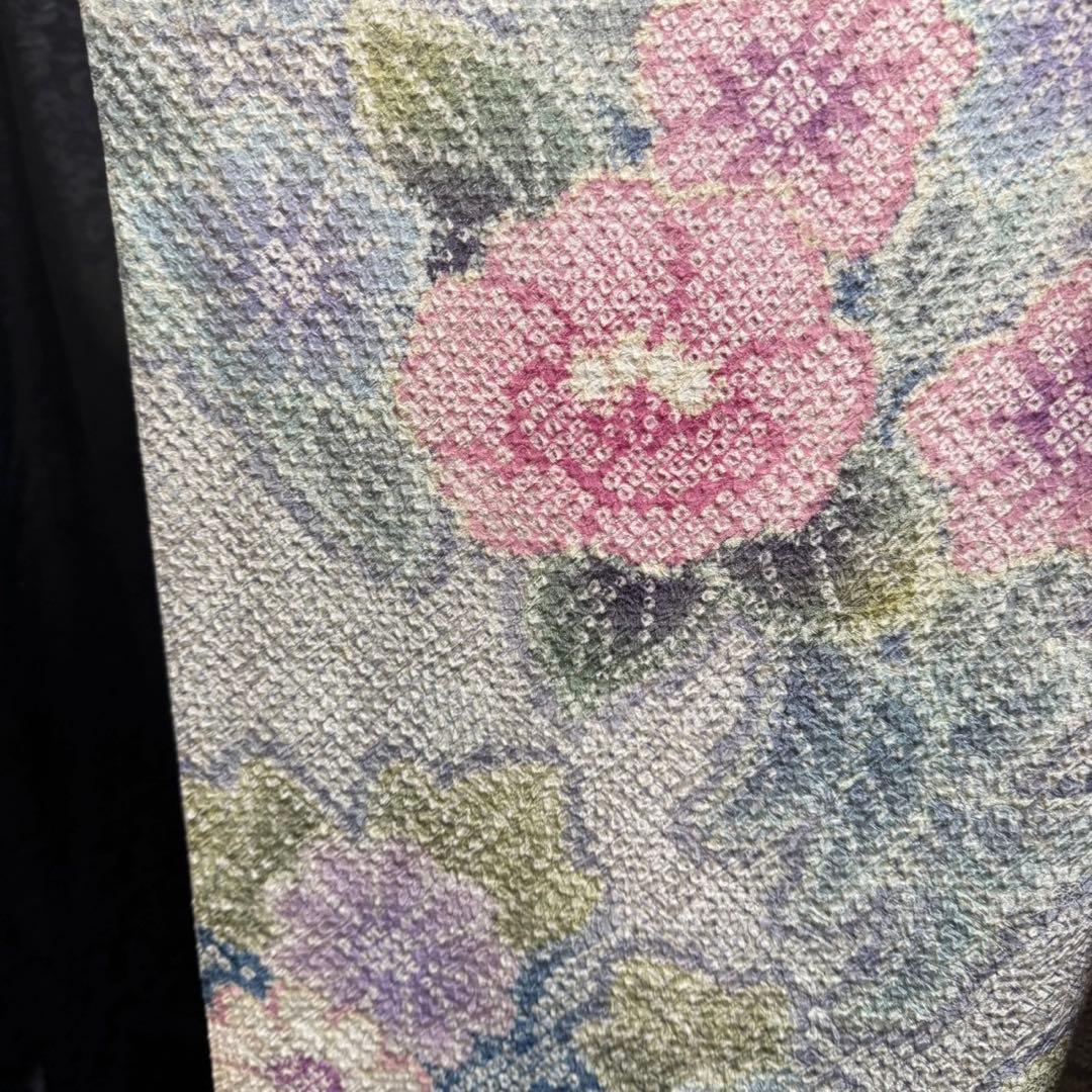 美品　総絞り　本絞り　蝶　灰紫　藤の花　淡色　逸品　フルセット　振袖　振り袖