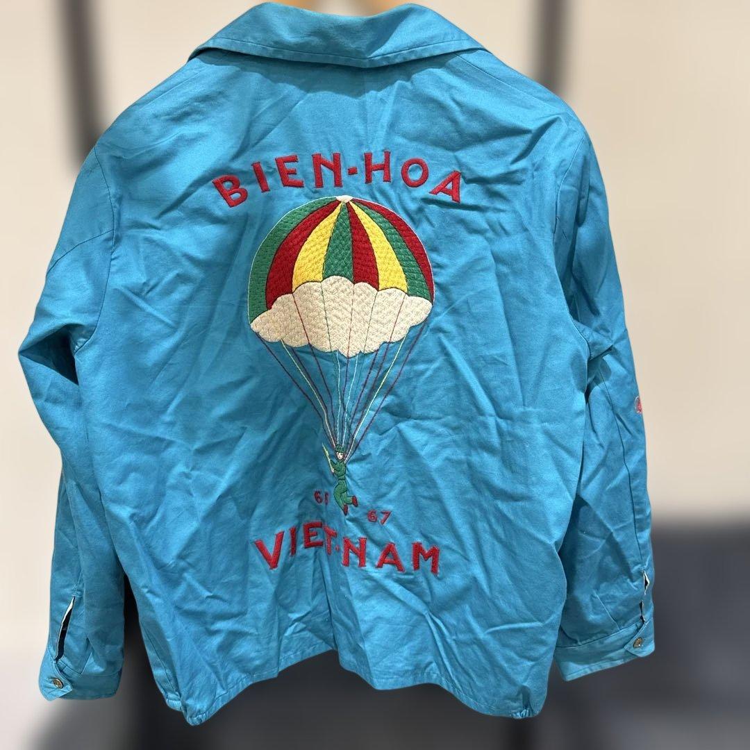 青色 スカジャン 虎と福の刺繍　ベトジャン