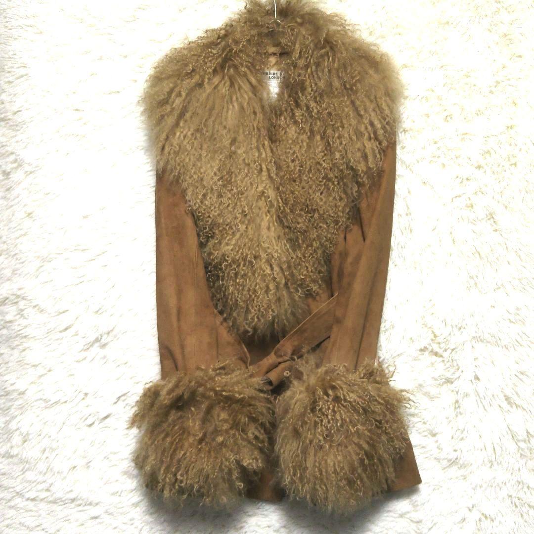 タグ付き　キャサリンハムネットロンドン　ファー　スエード　レザージャケット　M