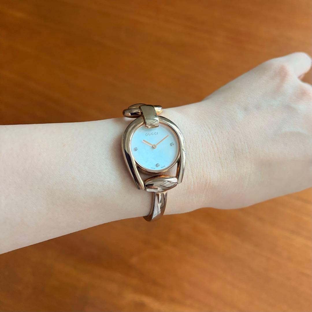 GUCCI Watch 139.5 3P ダイヤモンド シェル文字盤 PG 稼働