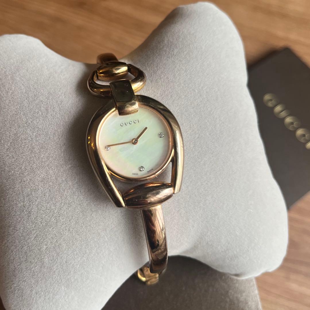 GUCCI Watch 139.5 3P ダイヤモンド シェル文字盤 PG 稼働