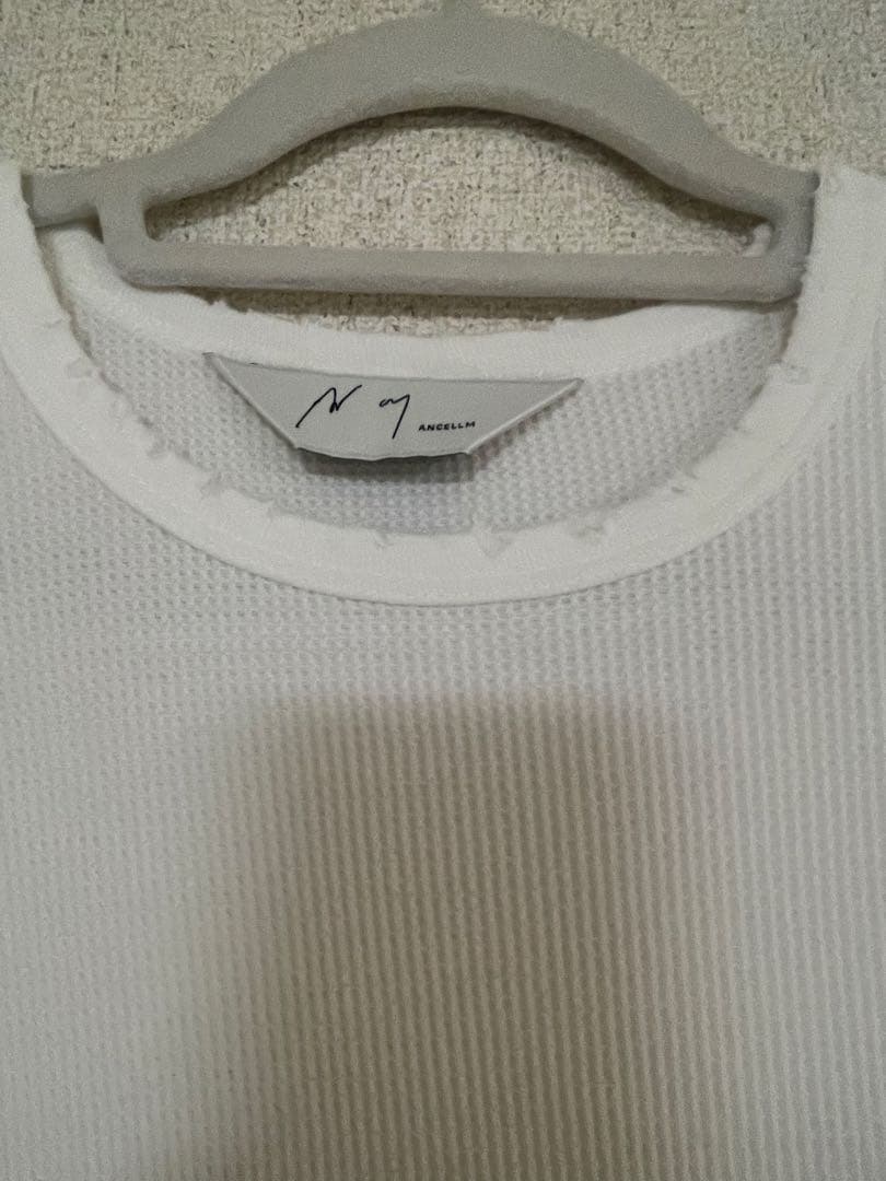 1 ANCELLM　ダメージ　ワッフル　ロンT　白　新品　アンセルム