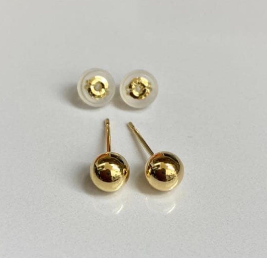 【エリナル】18K ゴールドボールピアス クリアバック付き