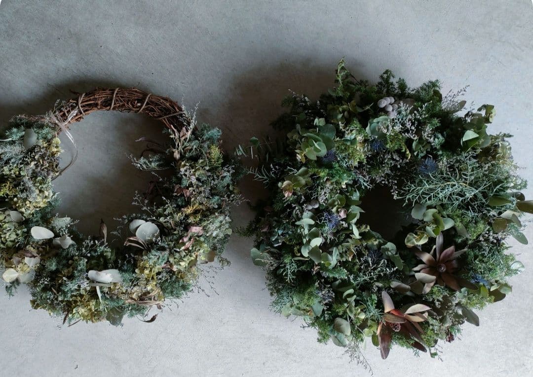 特大ブルーバードと紫陽花のハーフリース/ドライフラワー/Christmas/