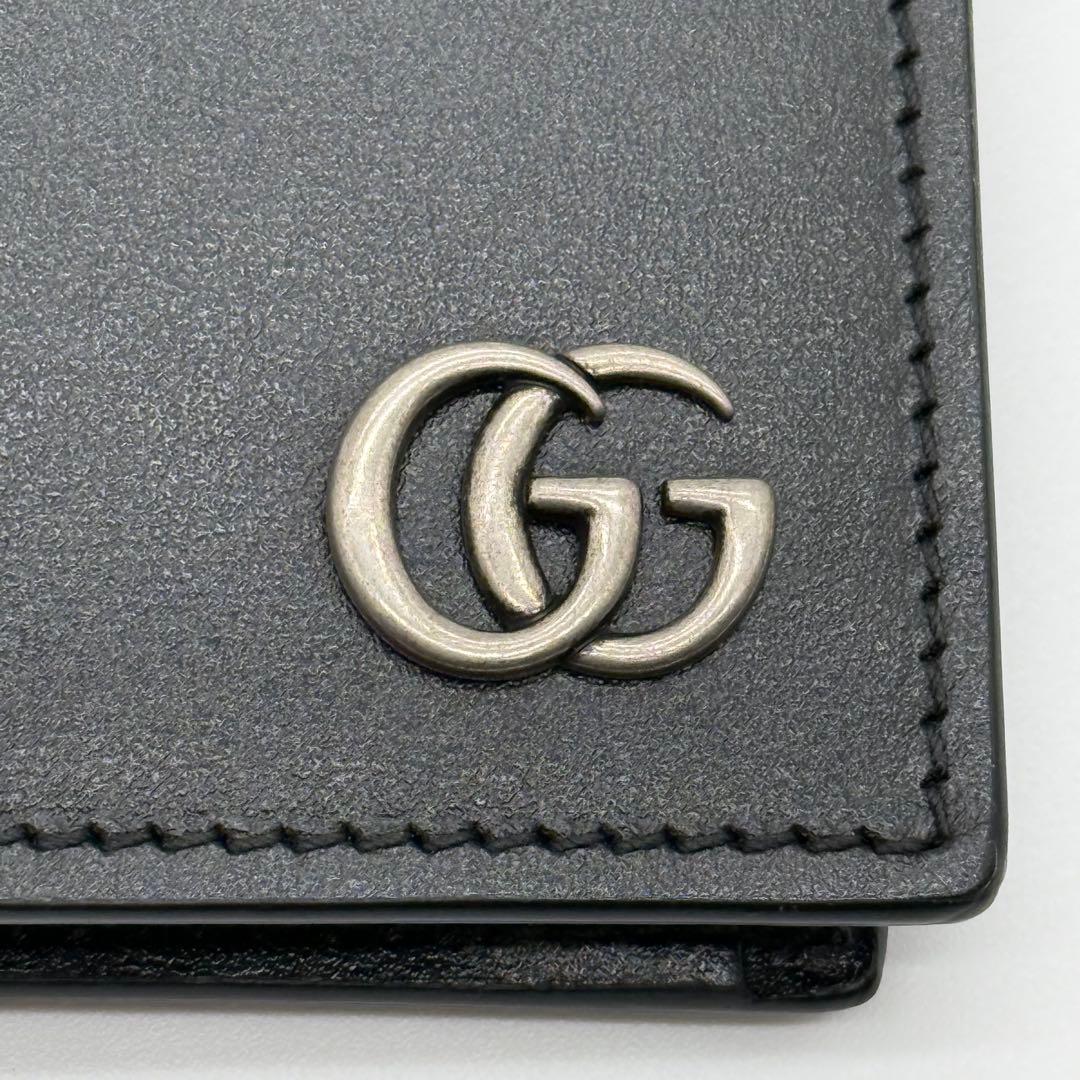 新品✨ GGマーモント レザー コンパクト ウォレット 二つ折り 財布 ブラック