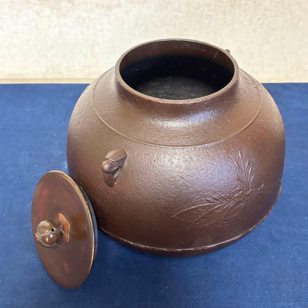 人間国宝敬典造茶釜 風炉 電熱器 唐銅面取風炉 桐地紋真形釜 野々田製電熱器