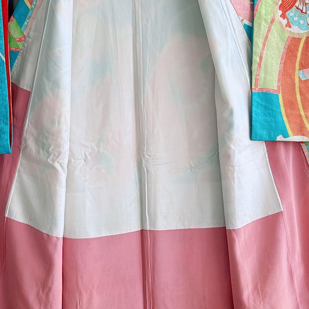 フルセット　七五三　７歳女の子　水色　蝶のし　モダン個性的　袖なし長襦袢7092