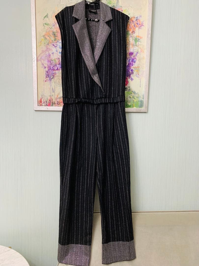 【美品】EMPORIO ARMANI ストライプオールインワン 40