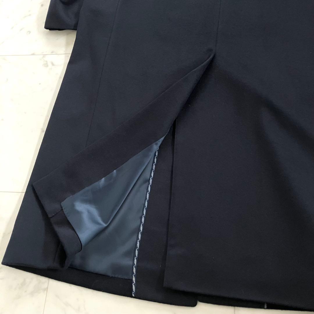 美品 ピュアカシミヤ100% ロングコート 濃紺 2L マキシ丈