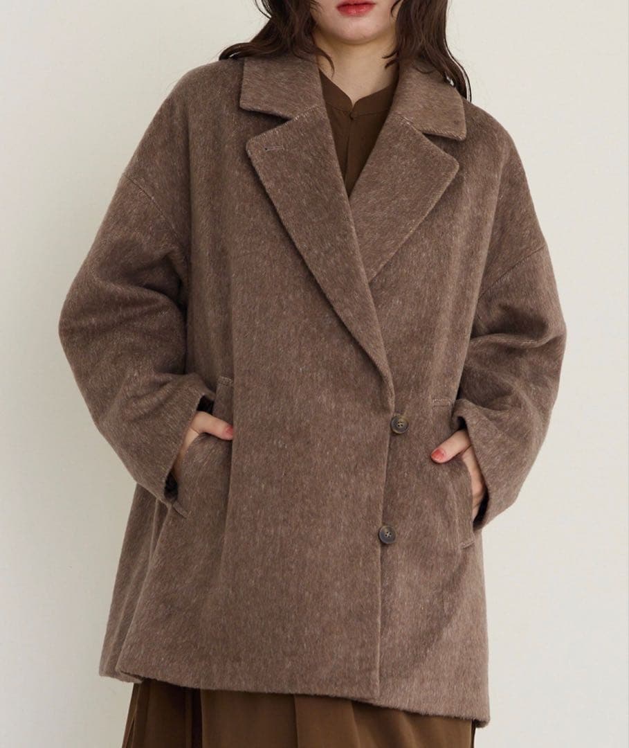 OLUN サイドボタンシャギーコート