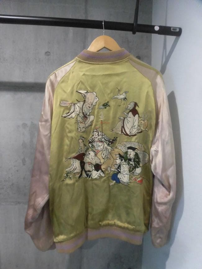 花旅楽団 スクリプト 七福神 刺繍 リバーシブル スカジャン XL 菊 和柄