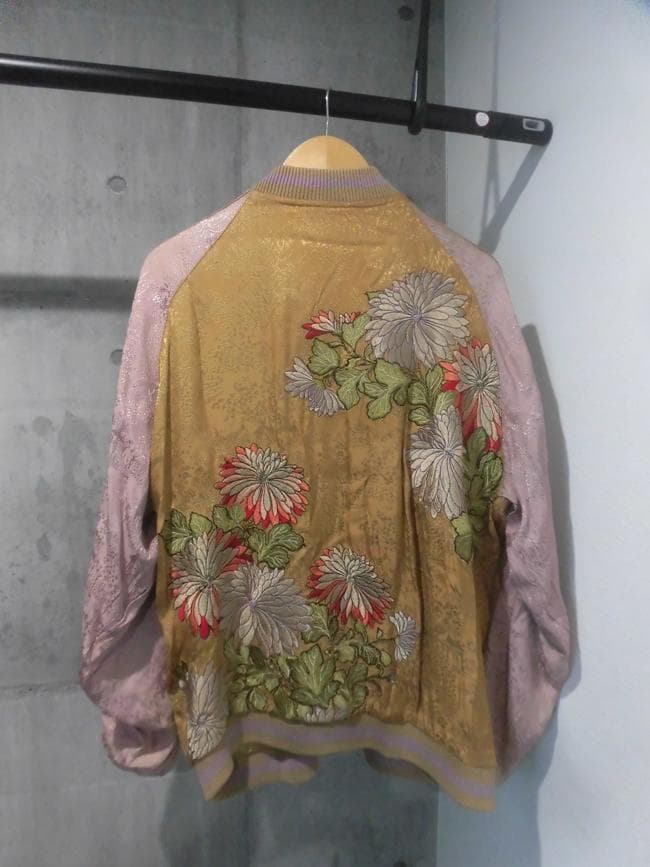 花旅楽団 スクリプト 七福神 刺繍 リバーシブル スカジャン XL 菊 和柄