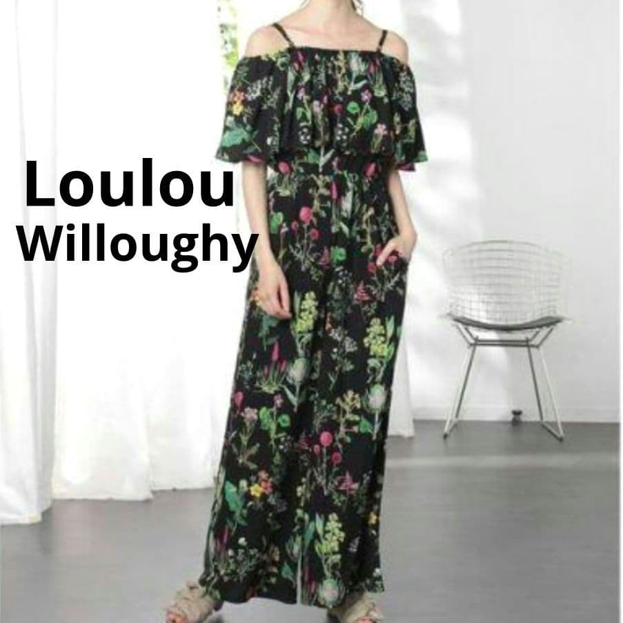 ルルウィルビー スプリングガーデンオールインワン 花柄 黒