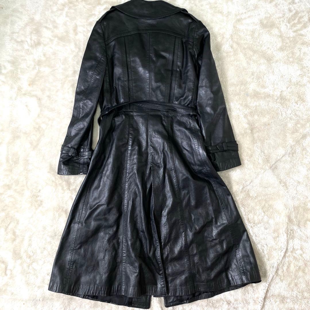 レザートレンチコート ✨漆黒の戦闘服✨ 羊革 ラムレザー オールレザー 42