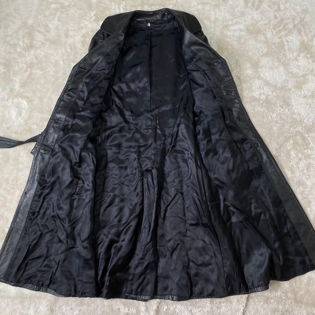 レザートレンチコート ✨漆黒の戦闘服✨ 羊革 ラムレザー オールレザー 42