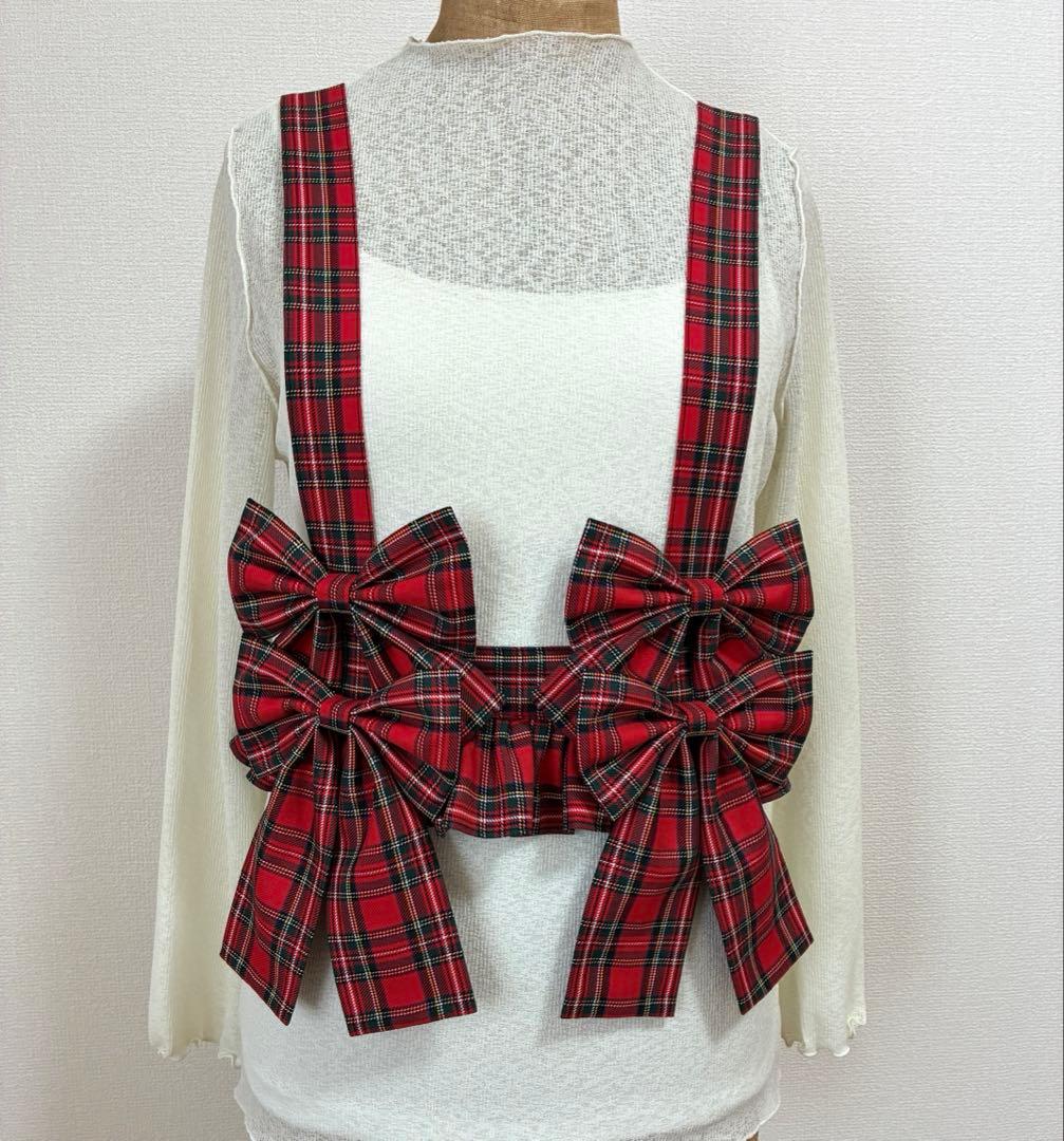 ビッグリボンハーネス　赤タータンチェック [ハンドメイド]