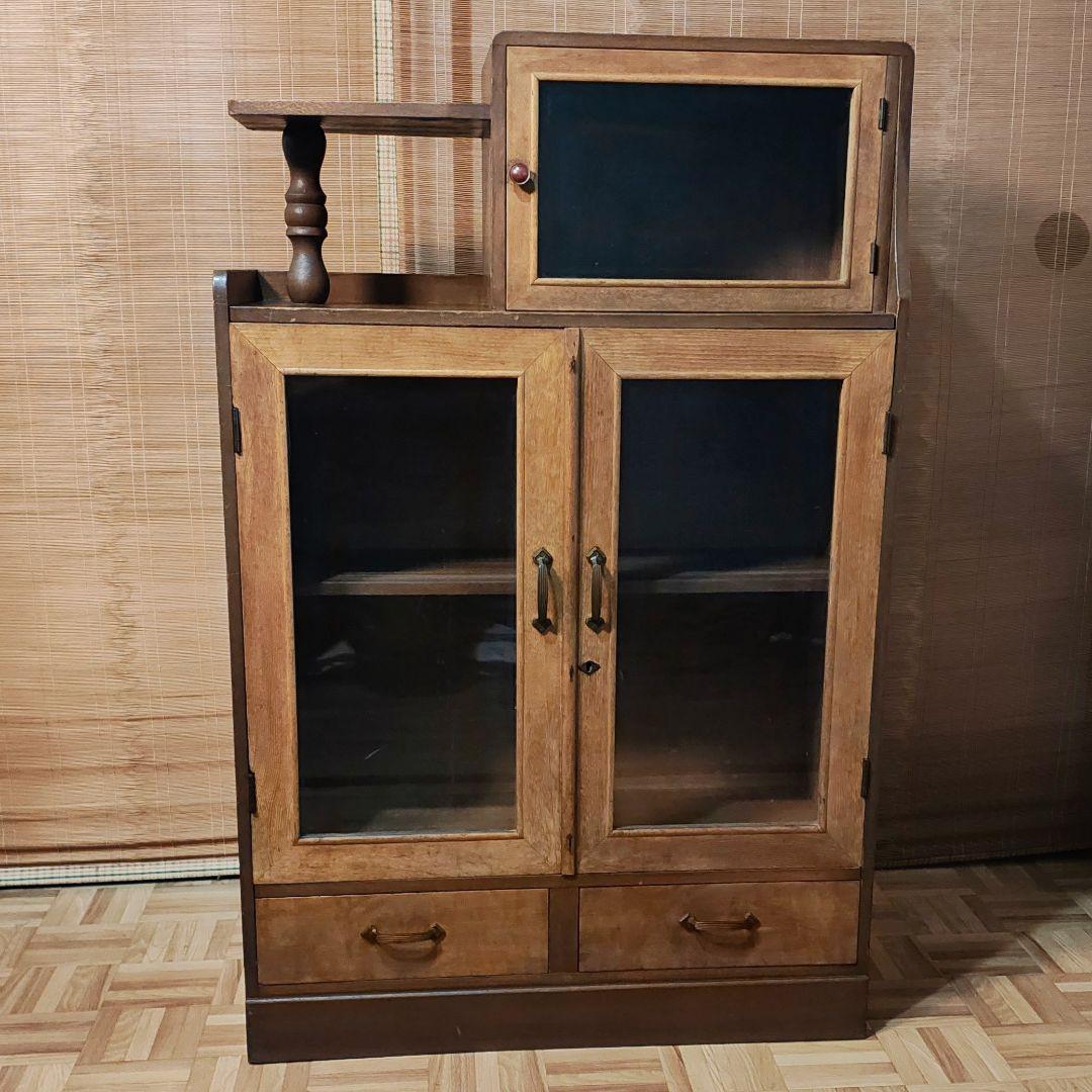 違い棚　本棚　食器棚　木製棚　ガラス棚　昭和レトロ