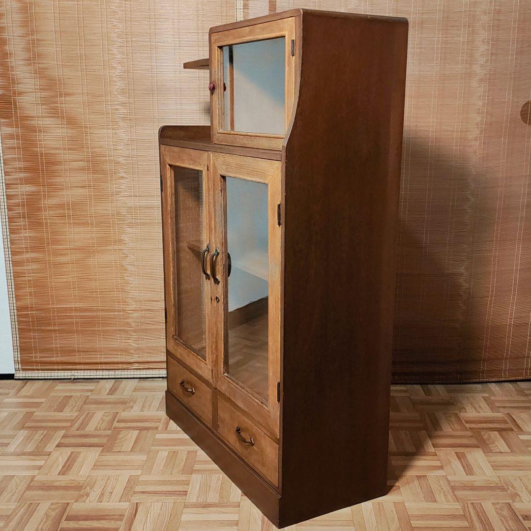 違い棚　本棚　食器棚　木製棚　ガラス棚　昭和レトロ