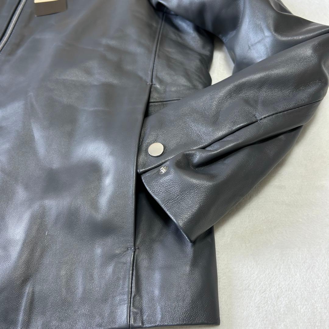 新品 未使用 25AWコムサメン ラムレザー シングルライダースジャケットL 灰