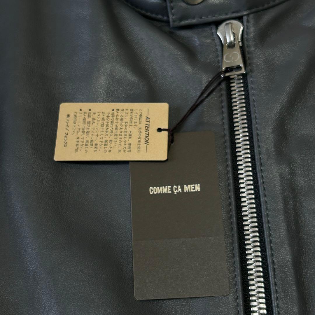 新品 未使用 25AWコムサメン ラムレザー シングルライダースジャケットL 灰
