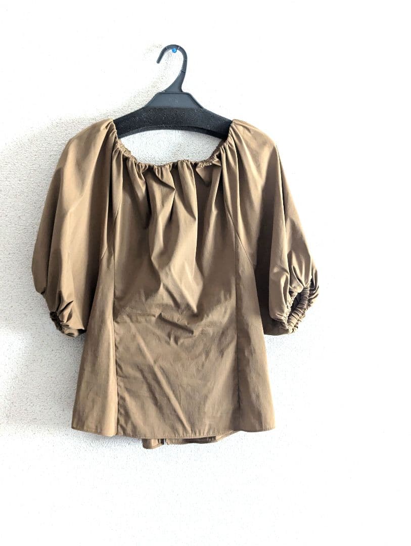 DES PRES ストレッチポプリン ギャザーブラウス キャメル
