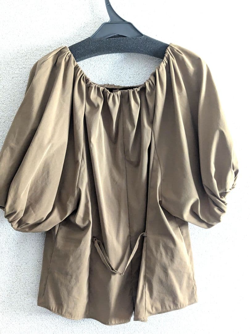 DES PRES ストレッチポプリン ギャザーブラウス キャメル