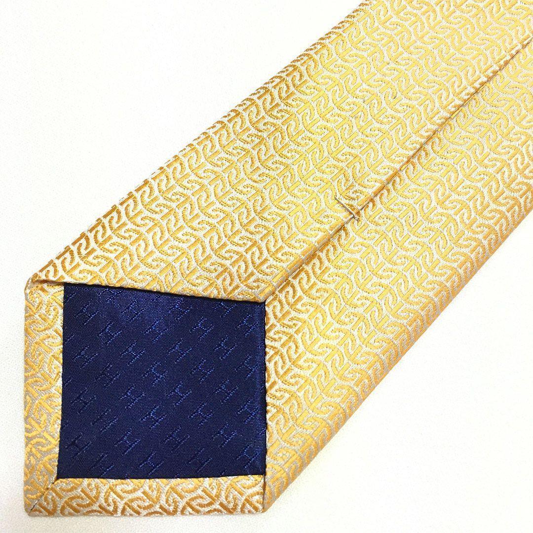 未使用級 エルメス HERMES ネクタイ シルク100% オレンジ系 総柄