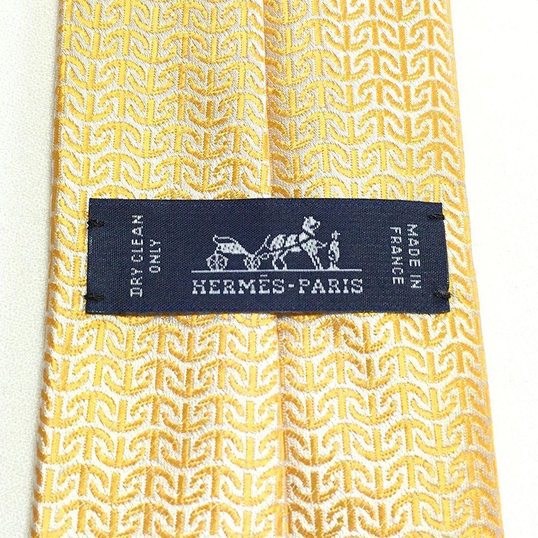 未使用級 エルメス HERMES ネクタイ シルク100% オレンジ系 総柄