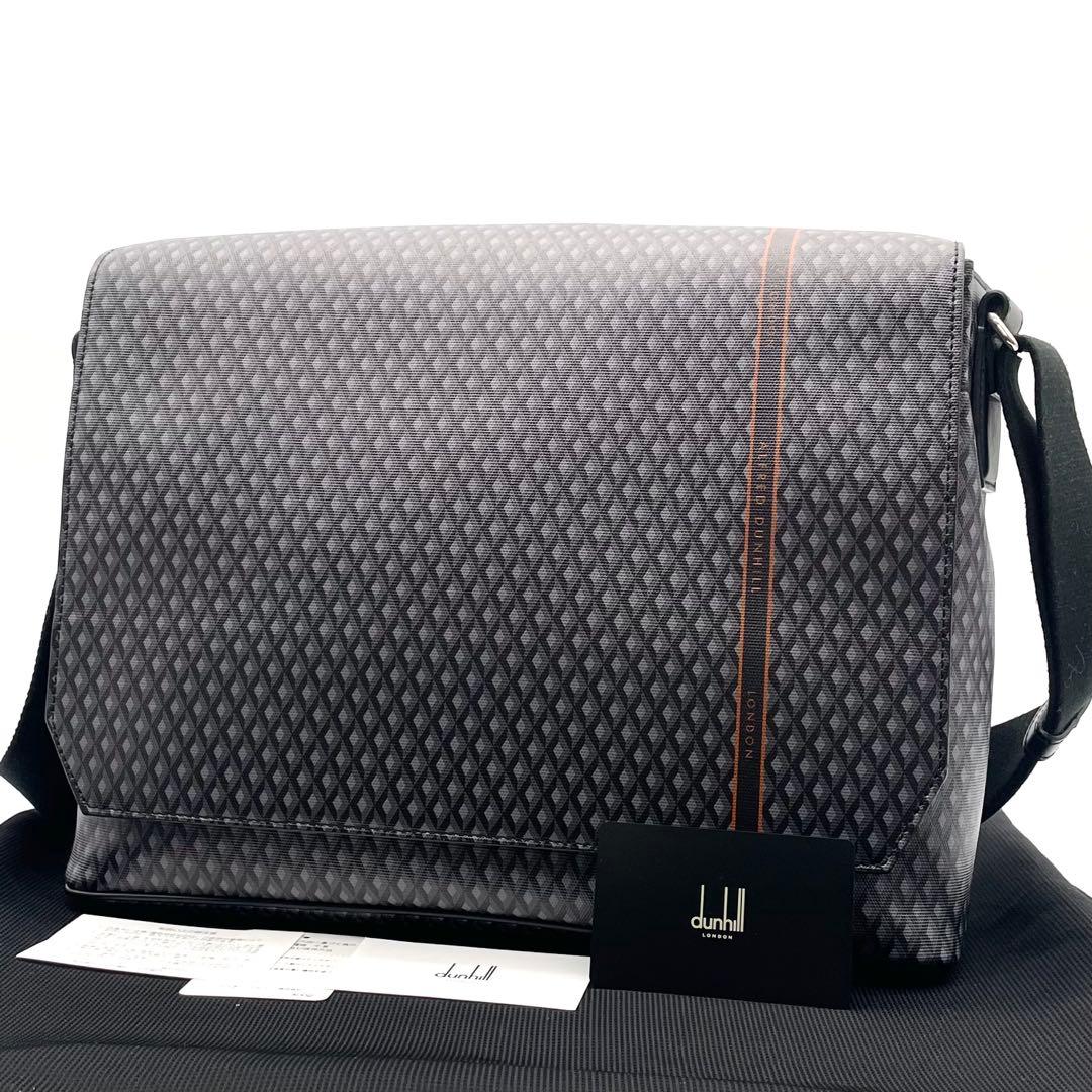 【未使用級】ダンヒル エンジンターン メッセンジャーバッグ PVC レザー 黒