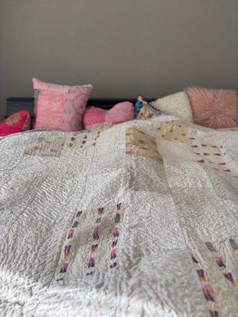 【稀少カラー】大判ラリーキルト　インド刺繍　カンタ　ヴィンテージ　パッチワーク