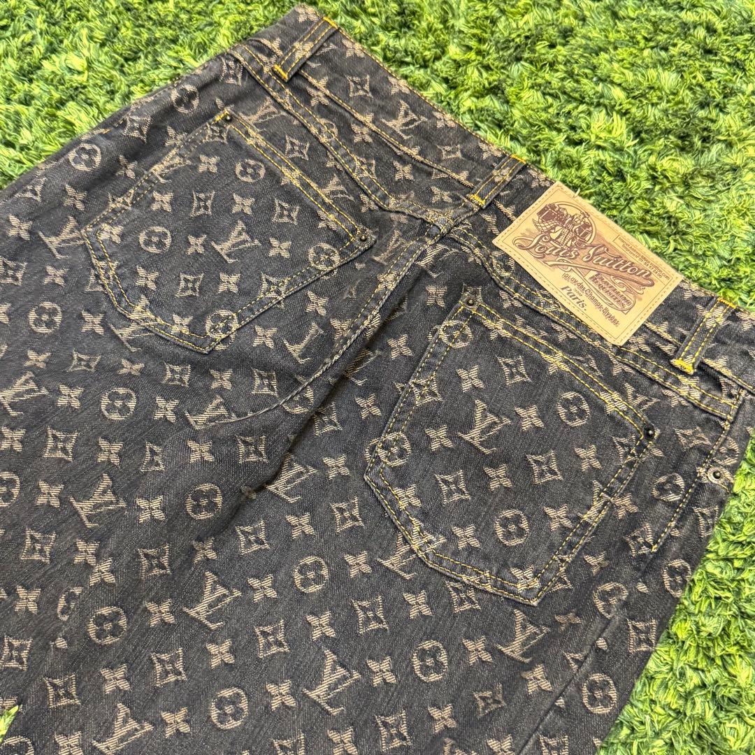 高級 人気 ルイヴィトン モノグラム デニム フレアパンツ ブラック