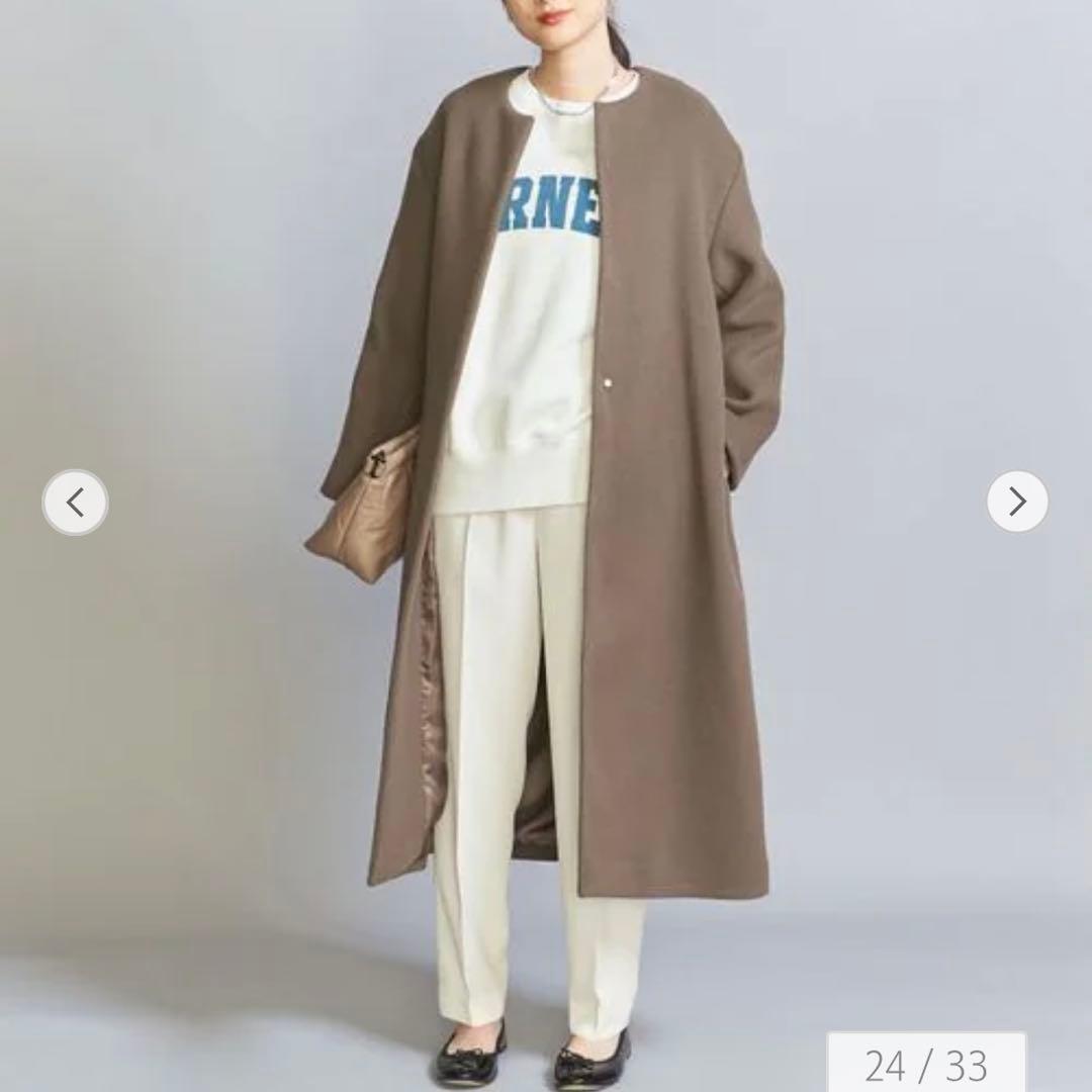 新品未使用☆ユナイテッドアローズ MANTECO ノーカラーベルトロングコート2