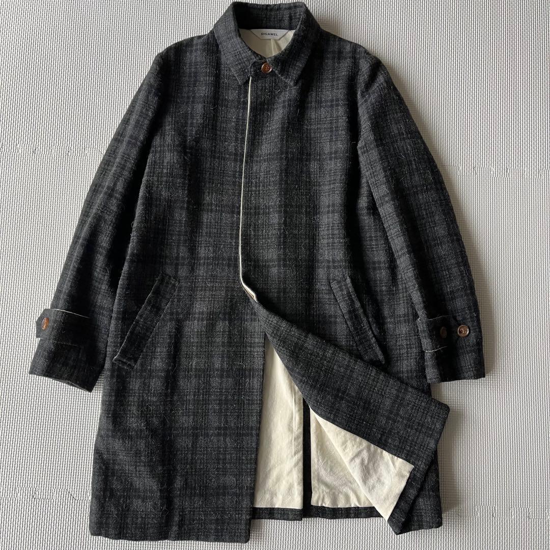 美品 DIGAWEL アルパカ混 ウール ステンカラーコート シャギー 0