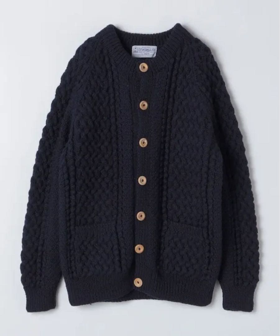 INVERALLAN: 4A ARAN CARDIGAN アランカーディガン濃紺