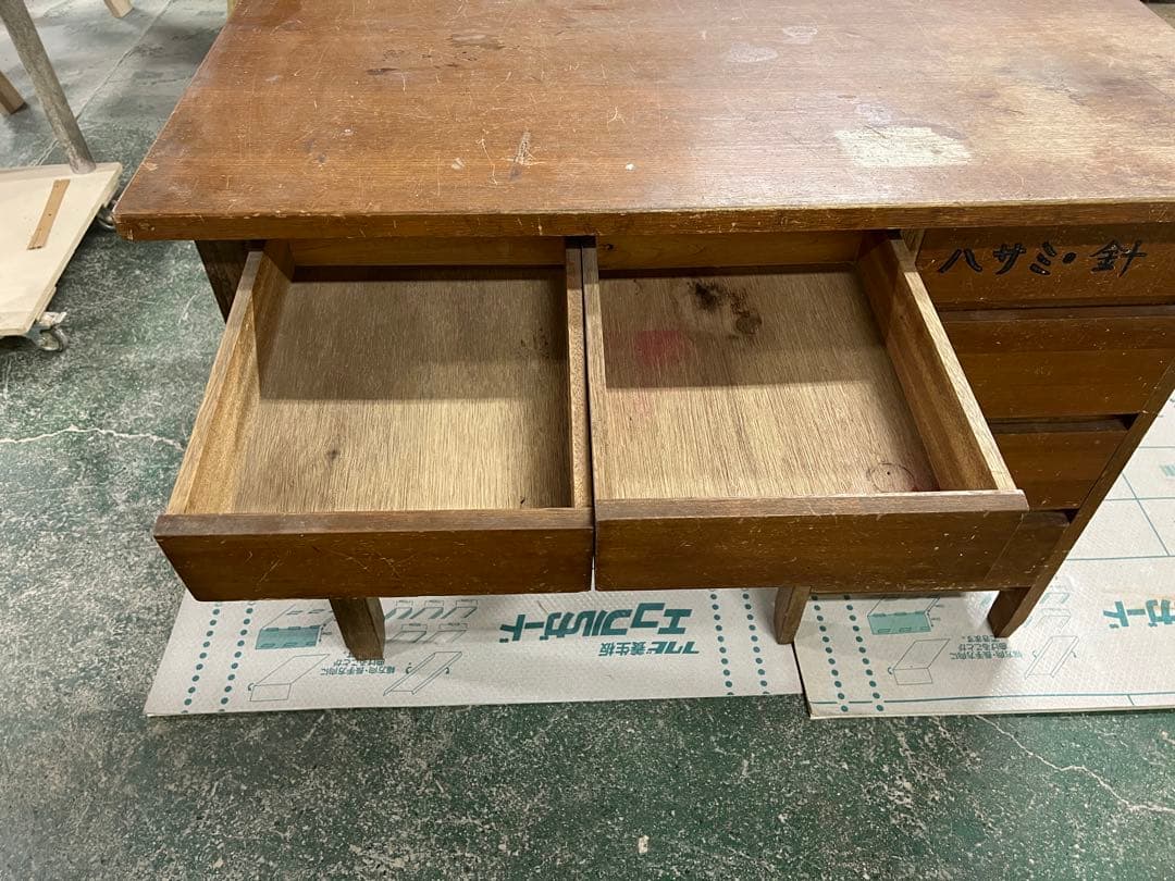 木製レトロ机　昭和　ビンテージ　片袖机