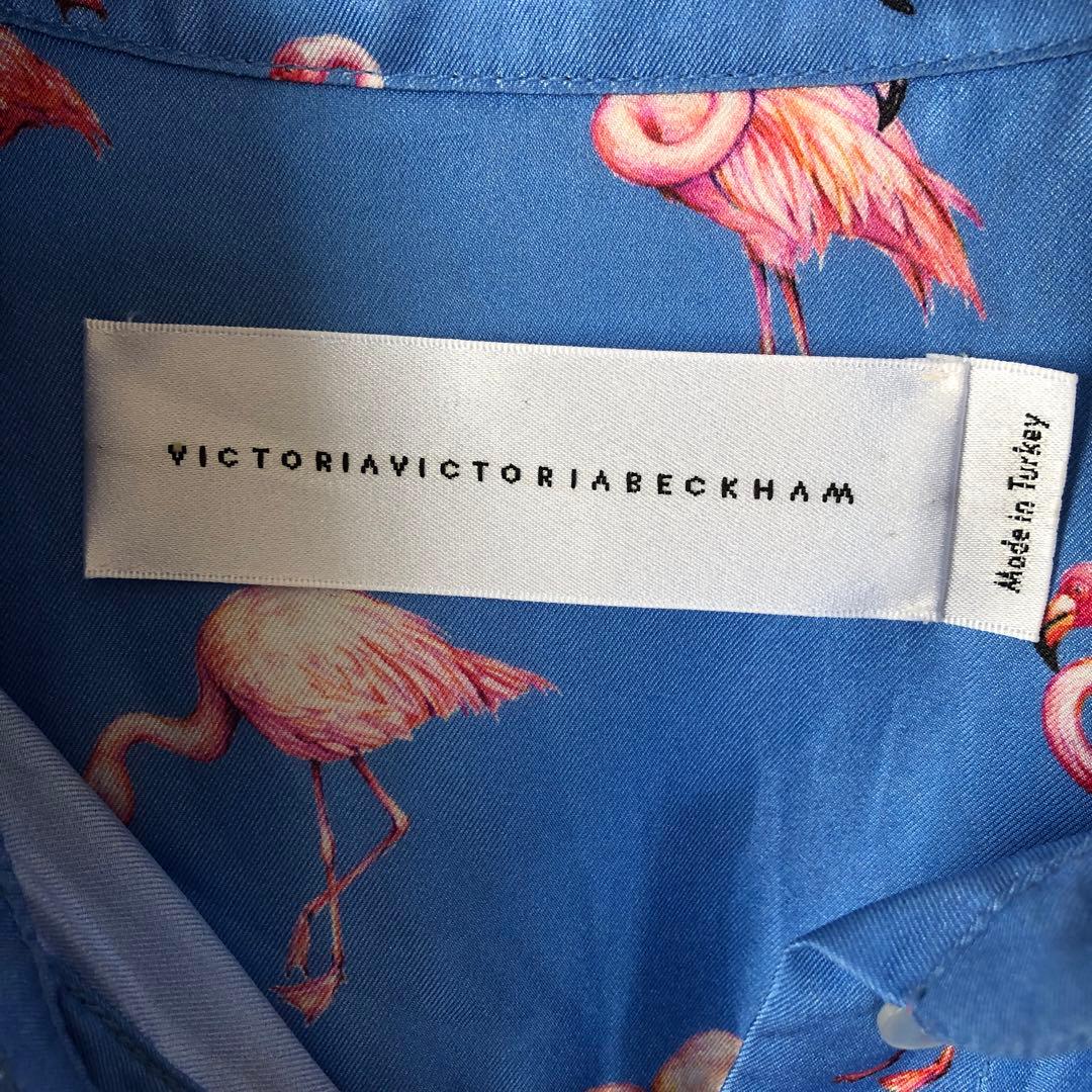 ビクトリアベッカム シルク 絹 フラミンゴ柄 長袖シャツ ダブルカフス