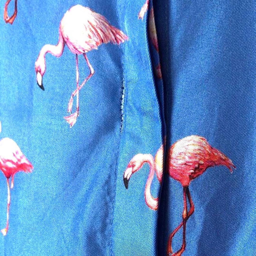 ビクトリアベッカム シルク 絹 フラミンゴ柄 長袖シャツ ダブルカフス