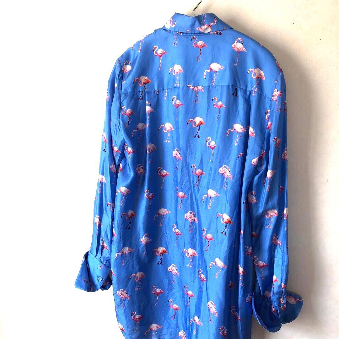 ビクトリアベッカム シルク 絹 フラミンゴ柄 長袖シャツ ダブルカフス