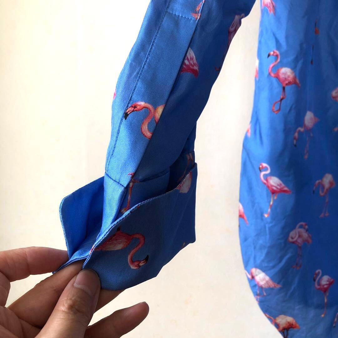 ビクトリアベッカム シルク 絹 フラミンゴ柄 長袖シャツ ダブルカフス