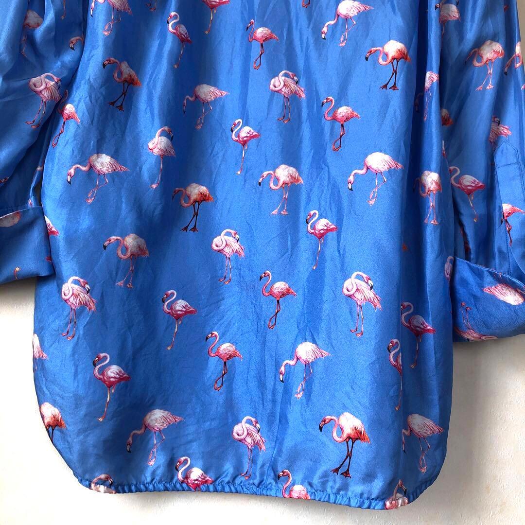 ビクトリアベッカム シルク 絹 フラミンゴ柄 長袖シャツ ダブルカフス