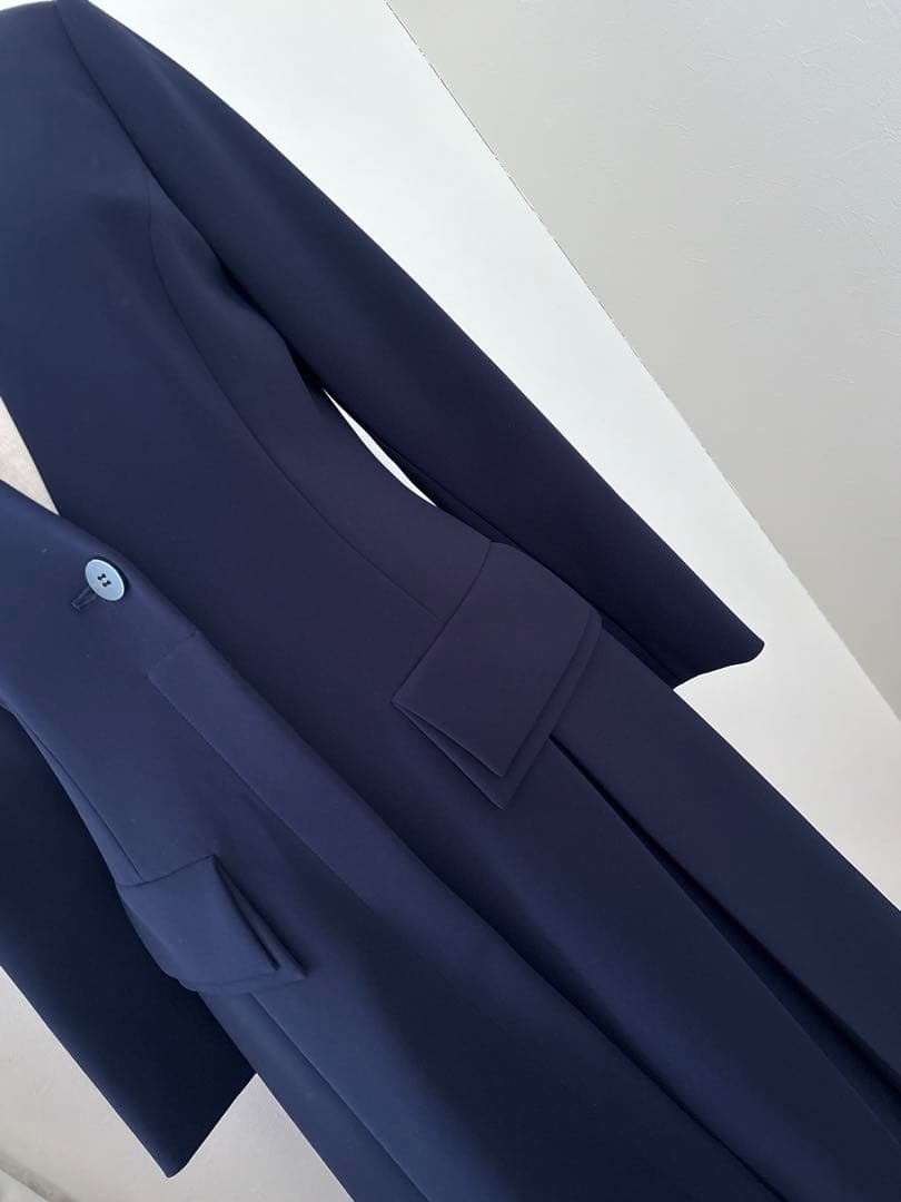 美品　フォクシーコレクション　ワンピースコートフロントプリーツ　紺色　40