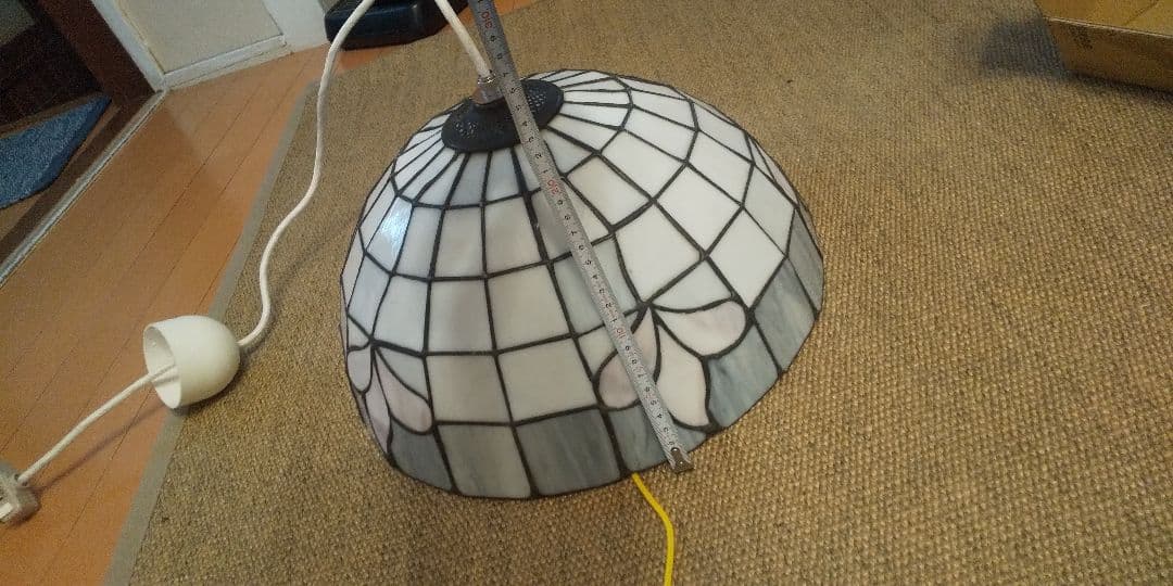 ハンドメイド最安値ステンドグラス3灯式ペンダントライト昭和レトロ　ステンドグラス