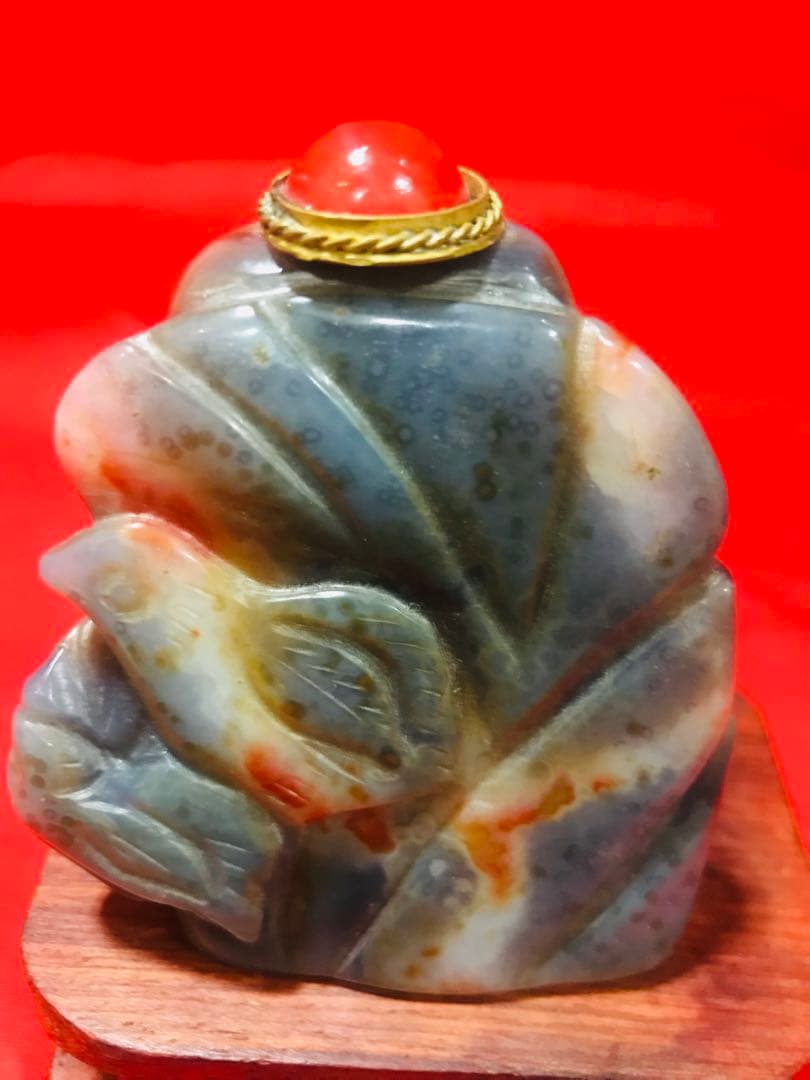 天然石 瑪瑙 鼻煙壺「花鳥」